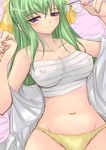  blue_eyes breasts covered_nipples garyou glasses green_hair kannagi_itsuki large_breasts long_hair lying panties shimoyama_mutsumi solo sora_wo_kakeru_shoujo underwear 