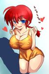  bad_id bad_pixiv_id bottomless braid breasts chutona cleavage genderswap heart huge_breasts ranma-chan ranma_1/2 red_hair saotome_ranma single_braid solo tank_top teasing translation_request 