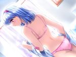  ass blue_hair bra dutch_angle furimuite_cool_eye's game_cg hairband lingerie lip-s non-web_source panties pink_panties red_eyes short_hair solo underwear underwear_only undressing 