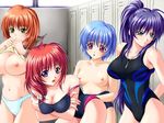  ane_ore_imouto blue_hair breasts competition_swimsuit game_cg green_eyes kannagi_ayaka kannagi_karin kannagi_yuuka kunugi_satomi large_breasts locker locker_room medium_breasts mochizuki_nozomu multiple_girls nipples non-web_source one-piece_swimsuit orange_hair panties ponytail purple_eyes red_eyes red_hair school_uniform short_hair small_breasts swimsuit underwear undressing 