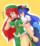  breast_envy breast_grab breasts grabbing harukatron hinanawi_tenshi hong_meiling large_breasts multiple_girls touhou 