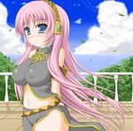  bad_id bad_pixiv_id blush breasts covered_nipples large_breasts long_hair megurine_luka midriff navel pink_hair qy solo vocaloid 