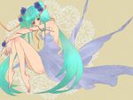  aqua_eyes aqua_hair bad_id bad_pixiv_id barefoot blush breasts downblouse dress feet flower hatsune_miku highres kyabetsu_tarou long_hair medium_breasts nipple_slip nipples rose solo thorns twintails very_long_hair vocaloid 