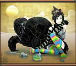  :3 arm_warmers copyright_request detached_sleeves elbow_gloves gloves hair_ornament kyan-dog multicolored multicolored_clothes multicolored_legwear pun sexually_suggestive sitting skirt smile solo striped striped_legwear thighhighs tissue_box turtle 