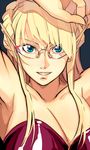  armpits bare_shoulders blonde_hair blue_eyes braid breasts cleavage copyright_request elf glasses large_breasts minami_(yuumi_kirio) pointy_ears solo 