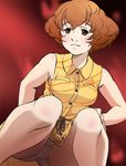  brown_eyes brown_hair haruyama_kazunori panties pantyshot pantyshot_(squatting) red_garden rose_sheedy short_hair sleeveless solo squatting underwear upskirt white_panties 