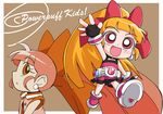  akazutsumi_momoko artist_request bow chibi hyper_blossom long_hair multiple_girls orange_hair powerpuff_girls_z waving 