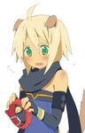  ahoge animal_ears blonde_hair blush collar elbow_gloves emil_castagnier gloves green_eyes kemonomimi_mode kl male_focus scarf solo tail tales_of_(series) tales_of_symphonia tales_of_symphonia_knight_of_ratatosk tears white_background 