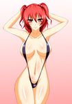  armpits arms_up bad_id bad_pixiv_id banned_artist bare_shoulders blush breasts breasts_apart covered_nipples curvy large_breasts onozuka_komachi red_eyes red_hair s_tanly short_hair slingshot_swimsuit solo swimsuit touhou wide_hips 