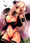  bad_id bad_pixiv_id black_wings breasts brown_eyes cleavage feathered_wings large_breasts long_hair navel original parted_lips smile solo thighhighs togusa_masamu white_hair wings 