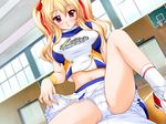  :o blonde_hair blush breasts cheerfull! cheerleader crop_top crop_top_overhang embarrassed frilled_panties frills game_cg girl_on_top gym hair_ribbon large_breasts leg_up legs lifted_by_self long_hair midriff mole mole_under_eye nanami_ayane navel on_floor open_mouth panties pink_eyes pleated_skirt pov ribbon shirakaba_kozue shirt shoes sitting sitting_on_person skirt skirt_lift sleeveless sneakers socks solo_focus spread_legs straddling taut_clothes taut_shirt turtleneck twintails underwear white_panties window wristband 