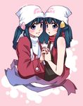  alternate_costume blue_eyes clone coat dual_persona hat hikari_(pokemon) holding_hands multiple_girls pokemon pokemon_(game) pokemon_dppt pokemon_platinum takanashi_ringo time_paradox winter_clothes 