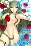  bad_id bad_pixiv_id flower green_hair highres long_hair nude original petals red_eyes rose solo tears tomohide water 