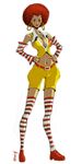  afro belt breasts cleavage dark_skin detached_sleeves earrings genderswap genderswap_(mtf) james_chung jewelry large_breasts lips mcdonald's navel red_eyes red_hair ronald_mcdonald shorts solo striped striped_legwear thighhighs 