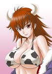  animal_print bikini breasts brown_eyes copyright_request cow_print horns large_breasts misnon_the_great smile solo swimsuit underboob 