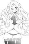  blush breasts copyright_request detached_sleeves greyscale horns large_breasts long_hair monochrome panties solo thighhighs underwear utamaro 