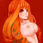  aco_(koaya_ako) bad_id bad_pixiv_id bangs breast_squeeze breasts brown_eyes copyright_request drill_hair large_breasts lips long_hair nipples orange_eyes orange_hair red_hair solo teeth v_arms 