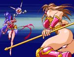  ass ball_boy battle blue_hair brown_hair choujin_gakuen_gowcaizer fight fighting game gowcaizer hishizaki_shaia karin_son masami_obari neo_geo oobari_masami panchira panties pixel pixel_art shaia_hishizaki underwear voltage_fighter_gowcaizer 