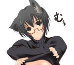  animal_ears black_hair breasts cat_ears copyright_request glasses medium_breasts satomi solo sweater 