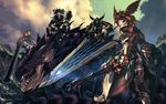  3boys armor ass dragon highres itou_ben monster_hunter multiple_boys panties rathalos rathalos_(armor) sword underwear weapon wyvern 