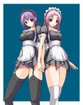  apron artist_request copyright_request garter_belt maid maid_headdress multiple_girls panties pink_hair purple_eyes purple_hair striped striped_panties thighhighs underwear 