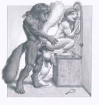  anal anal_penetration anthro arjuna balls butt duo erection girly greyscale male male/male male_penetrated male_penetrating mammal mink mirror monochrome mustelid nude open_mouth penetration sex smile standing traditional_media_(artwork) 