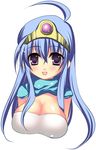 ahoge bad_id bad_pixiv_id blue_hair blush breasts circlet cleavage dragon_quest dragon_quest_iii happy large_breasts long_hair ookami_ryousuke purple_eyes sage_(dq3) solo 
