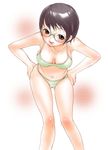  black_hair blush bra brown_eyes copyright_request glasses inuburo legs lingerie panties short_hair smile solo stomach underwear underwear_only 