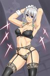  armpits black_bra black_legwear black_panties blue_eyes bra braid breasts cleavage garter_belt houtengeki izayoi_sakuya jojo_no_kimyou_na_bouken lace lace-trimmed_thighhighs large_breasts lingerie navel panties parody ribbon short_hair silver_hair solo stand_(jojo) stardust_crusaders the_world thighhighs touhou twin_braids underwear underwear_only when_you_see_it wrist_cuffs 