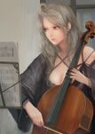  bad_id bad_pixiv_id beamed_eighth_notes blonde_hair cello earrings error fingernails half_note highres instrument jewelry lips long_fingernails miche music_stand musical_note original purple_eyes quarter_note quarter_rest realistic sheet_music solo 