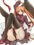  bell blush dress ensis_exorcizans hair_ornament heterochromia kagurazaka_asuna long_hair mahou_sensei_negima! metadora orange_hair solo sword thighhighs very_long_hair weapon 