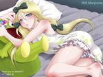  barefoot bed blonde_hair blue_eyes bow breasts character_name crossdressing happy_tree_friends inui_hiroshi leopold_stotch lingerie long_hair lying male_focus marjorine medium_breasts nutty otoko_no_ko panties pillow solo south_park striped striped_panties stuffed_animal stuffed_toy tears underwear 