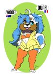  2019 absurd_res anthro arnachy australia australian_shepherd bandeau bixbite blue_hair breasts canid canine canis clothed clothing collar digital_media_(artwork) domestic_dog female france hair heterochromia hi_res long_hair mammal open_mouth small_breasts solo text 