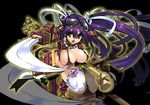  breasts cleavage copyright_request fujimon green_eyes katana large_breasts long_hair purple_hair solo sword thighhighs twintails weapon zoom_layer 