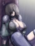  bad_id bad_pixiv_id breasts copyright_request hair_over_one_eye huge_breasts rain solo thighhighs za_(artist) 