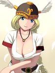  bad_id bad_pixiv_id blonde_hair blue_eyes braid breasts cleavage head_wings helmet jewelry large_breasts long_hair masao pendant smile solo upper_body valkyrie_(vnd) valkyrie_no_densetsu winged_helmet 