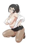  black_eyes black_hair breasts cleavage covered_nipples curvy glasses highres holon large_breasts lipstick makeup nishitsuki_tsutomu open_clothes open_shirt panties panties_under_pantyhose pantyhose pencil_skirt plump ponytail real_drive shirt short_hair skirt skirt_lift sleeves_folded_up solo underwear 