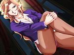  blonde_hair breasts business_suit cleavage crotch_seam formal game_cg leg_hug long_hair medium_breasts mutou_keiji nail_polish panties panties_under_pantyhose pantyhose pantyshot pink_nails sanatorium_(zyx) solo suit underwear upskirt 