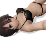  blue_eyes bra brown_hair copyright_request duplicate lingerie lying siraha solo underwear 