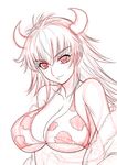  animal_print bikini_top breasts cleavage copyright_request cow_girl cow_print horns huge_breasts misnon_the_great monochrome sketch solo 