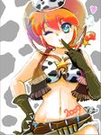  2009 animal_print blue_eyes braid breasts cleavage cow_print cowboy_hat face fringe_trim genderswap genderswap_(mtf) gloves hat heart hoshino_lala medium_breasts midriff new_year one_eye_closed ranma-chan ranma_1/2 red_hair saotome_ranma single_braid solo western 