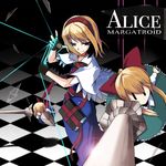  alice_margatroid bad_id bad_pixiv_id blonde_hair blue_eyes book broken_glass checkered checkered_floor doll glass gloves hairband oyaji-sou ribbon short_hair smile solo touhou 