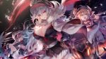  admiral_hipper_(azur_lane) armband armpit_cutout azur_lane bangs black_hair blonde_hair blue_eyes breasts cannon choker cleavage commentary_request deutschland_(azur_lane) eyebrows_visible_through_hair fangs floating_hair fur_trim graf_zeppelin_(azur_lane) green_eyes hair_between_eyes hat headgear highres iron_cross jacket kanaria_(fuusenkazura) large_breasts light_particles long_hair machinery multicolored_hair multiple_girls open_mouth red_eyes red_hair rigging sidelocks silver_hair streaked_hair uniform very_long_hair wind wind_lift 