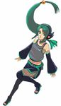  bare_shoulders detached_sleeves fishnets green_eyes green_hair hatsune_miku headphones legs long_hair midriff solo strap_slip toes utu_(ldnsft) vocaloid wide_sleeves 