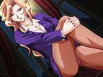  blonde_hair breasts business_suit cleavage crotch_seam formal game_cg leg_hug long_hair medium_breasts mutou_keiji nail_polish panties panties_under_pantyhose pantyhose pantyshot pink_nails sanatorium_(zyx) solo suit underwear upskirt 