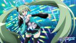  armpits artist_request bare_shoulders cosplay detached_sleeves green_hair happy hatsune_miku hatsune_miku_(cosplay) headset kannagi_itsuki leaning_forward long_hair nail_polish necktie purple_eyes skirt solo sora_wo_kakeru_shoujo tattoo thighhighs twintails very_long_hair vocaloid zettai_ryouiki 