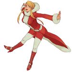  agrias_oaks belt blonde_hair blue_eyes boots christmas coat final_fantasy final_fantasy_tactics hands hood minami_(yuumi_kirio) outstretched_arms pantyhose santa_costume sidelocks skirt solo spread_arms white_legwear 