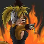  android blonde_hair breasts bunny damaged fire lowres 