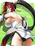  ass back black_hair breasts cow_tail detached_sleeves dress haruyama_kazunori large_breasts long_hair looking_back multicolored_hair nanbu_kaguya ponytail sideboob solo strapless strapless_dress super_robot_wars super_robot_wars_og_saga_mugen_no_frontier tail two-tone_hair 