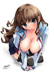  :p bad_id bad_pixiv_id blue_eyes blush breasts brown_hair cleavage copyright_request game_boy_advance handheld_game_console hanging_breasts large_breasts long_hair nipples open_clothes open_shirt panties panty_pull puffy_nipples school_uniform shirt skirt solo sorimura_youji squatting thighhighs tongue tongue_out underwear 